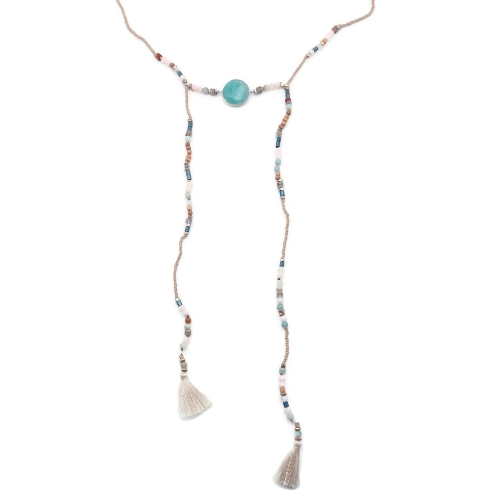 Nakamol Multi-Color Mineral Stone & Crystal Beaded Tassels Goldtone Necklace NEW